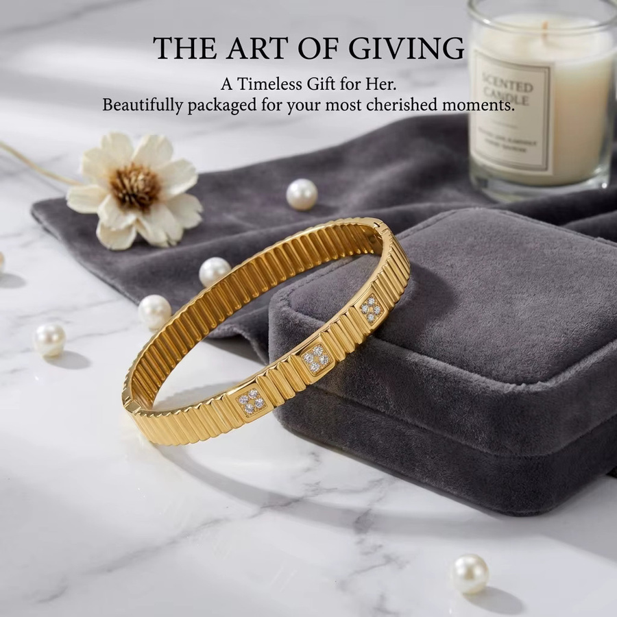 JP One Schnapparmband Edelstahl, Gold, Zirkonia, Damen, 60 mm - Bild 4