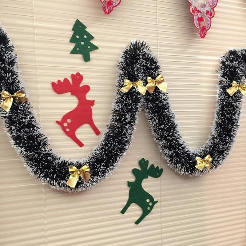 2er-Set Weihnachts-Lametta Girlande aus Kunststoff in Grün und Gold, 2m Länge für Weihnachtsbaum und Partydekoration - Bild 1