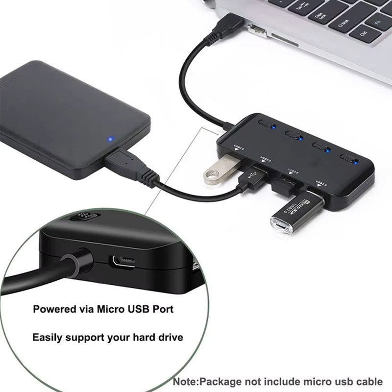 OULLX 4-Port USB 3.0 Typ C Hub mit Schalter in Schwarz für Hochgeschwindigkeits-Datenübertragung von HDD, SSD, Maus und Tastatur - Bild 5