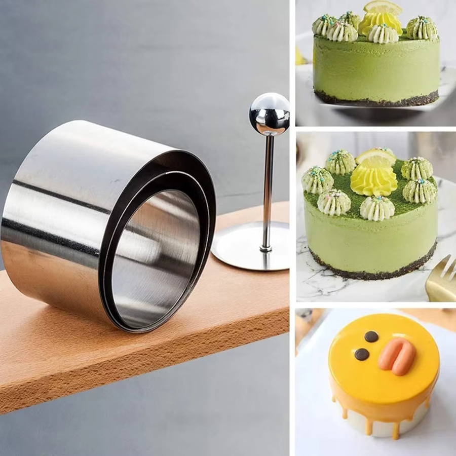 FEB.WIND Runde Mousse-Ring Backform aus Edelstahl in Silber für Kuchen, Sushi und Reisbälle - Bild 4