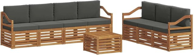 vidaXL Sofagarnitur 8-teilig aus Massivholz Akazie in Natur und Anthrazit mit Tisch und Polstern - Bild 1