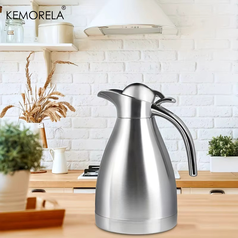 KEMORELA Edelstahl-Wasserkocher in Silber mit 1,0 l Fassungsvermögen, vakuumisolierte Thermoskanne mit Warmhaltefunktion für Kaffee und Tee - Bild 4