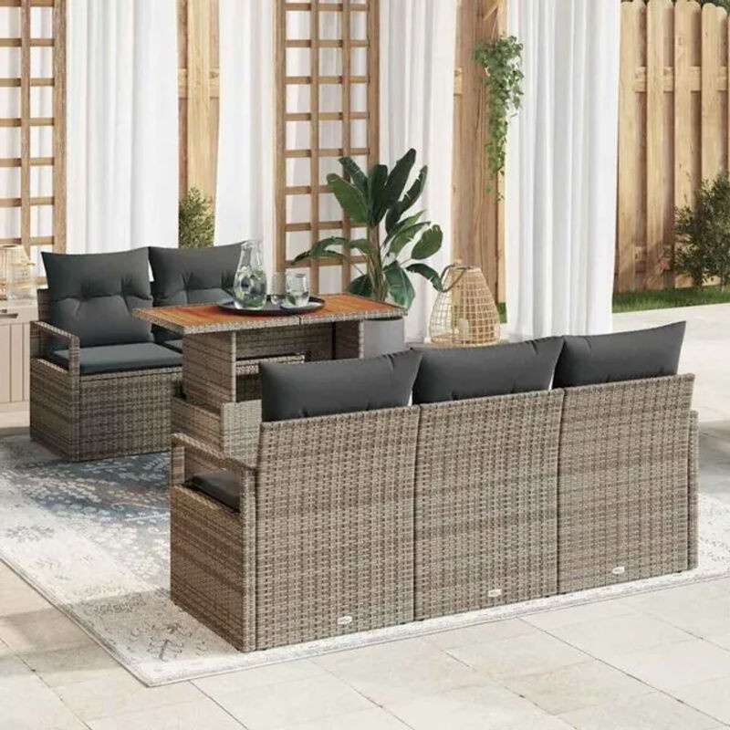 Vidaxl Polyrattan Garten-Sofa-Set mit Kissen in Grau, modulares Loungemöbel-Set aus 6 Teilen, B/T/H: 100 x 55 x 73 cm - Bild 1