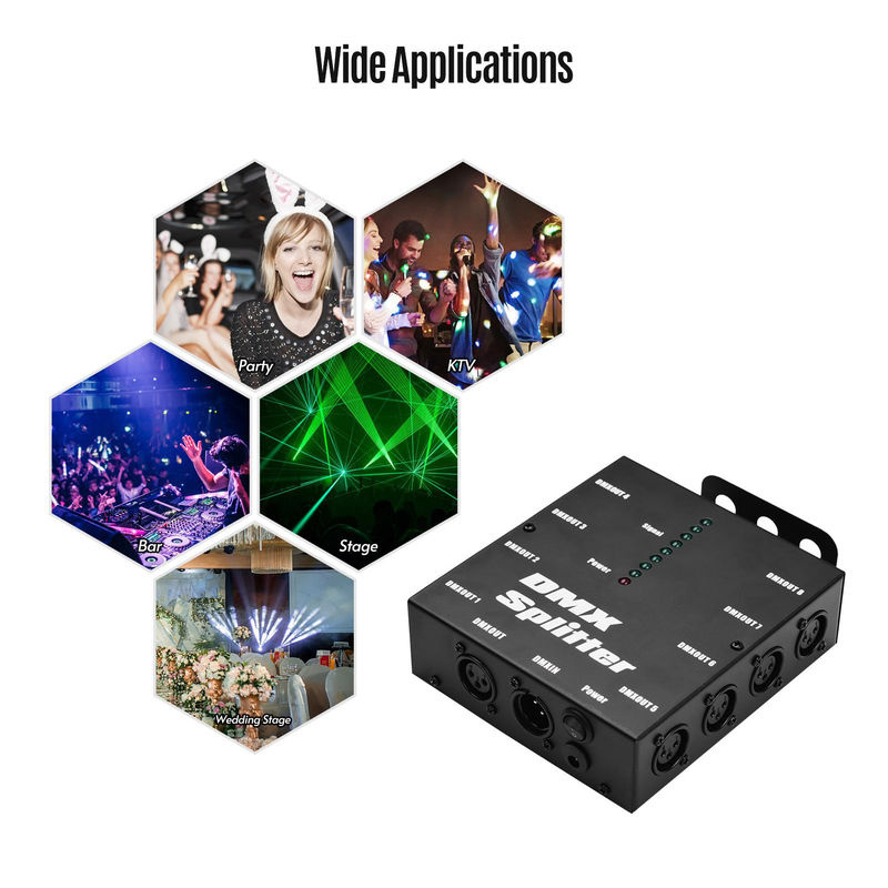 Andoer DMX512 Optischer Signalverstärker und Splitter mit 1 Eingang und 8 unabhängigen Ausgängen, EU-Stecker, Schwarz - Bild 2