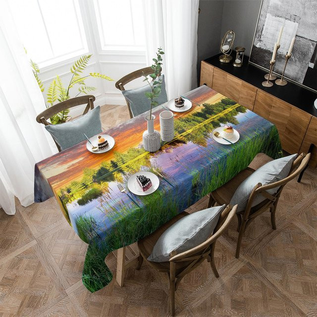 Wasserdichte Tischdecke Your Warm Home in Bergwald-Design, rechteckig, mehrfarbig, B/T: 133 x 178 cm - Bild 1