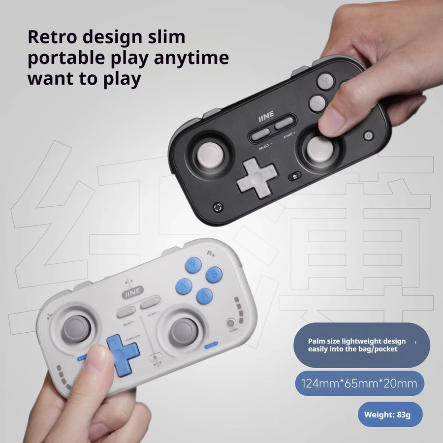 IINE Mini Pocket Retro Game Controller für Nintendo Switch, PC, iOS und Android in Grau mit Hall-Joysticks und höhenverstellbaren Tastenkappen - Bild 3
