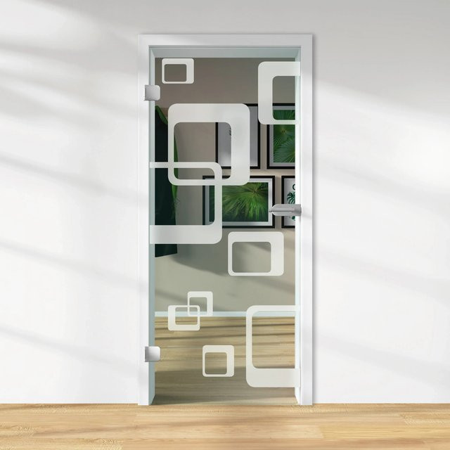 Skyscope Glasdrehtür ESG Floatglas mit Dekor Siebdruck in Weiß, DIN Links, H x B x T: 197,2 x 83,4 x 0,8 cm - Bild 1