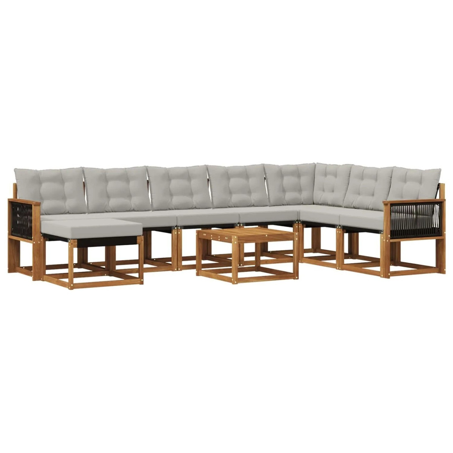 vidaXL Outdoor-Sofagarnitur L-Form aus Akazienholz mit 9 Kissen in Grau und Natur - Bild 2