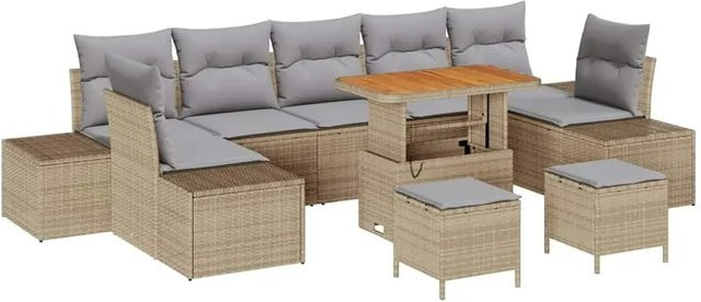 vidaXL Garten-Sofa-Set 10-teilig in U-Form mit Kissen, Beige, Poly-Rattan und pulverbeschichtetem Stahlrahmen - Bild 1