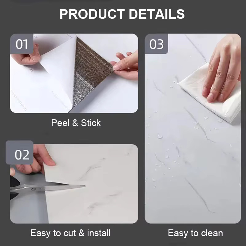 10 Stück selbstklebende PVC-Bodenaufkleber in Marmor-Optik, grau, wasserdicht für Badezimmer und Wohnzimmer - Bild 2