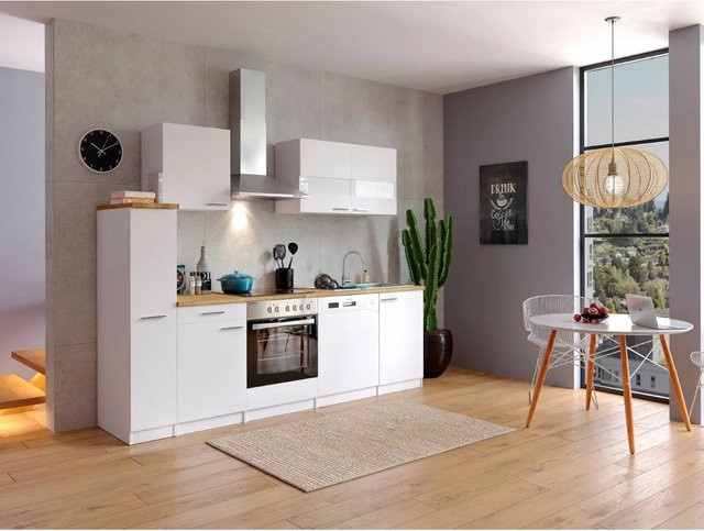Respekta Küchenzeile KB250WWC in Weiß mit Soft-Close-Türen und Glaselementen, Breite: 250 cm, Tiefe: 60 cm, Höhe: 55,5 cm - Bild 1