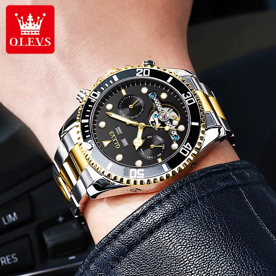 OLEVS Armbanduhr Automatik, Edelstahl, Schwarz, Herren - Bild 4
