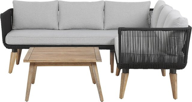 Beliani Sitzgruppe ALCAMO in Taupe mit L-Form, Ecksofa, 3-Sitzer und Couchtisch aus Akazienholz, B/T/H: 211 x 200 x 75 cm - Bild 1