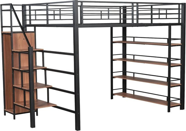 Merax Hochbett mit Treppe und Stauraum Schrank in Schwarz und Weiß, B/T/H: 249,5 x 140 x 170 cm - Bild 1