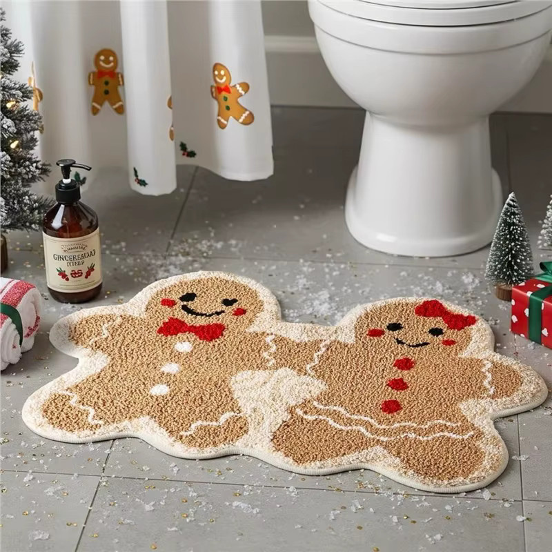 VIKAMA Weihnachtsteppich Gingerbread Man in Braun, rutschfeste Bodenmatte für Badezimmer und Heimdekoration, B/T: 60 x 40 cm - Bild 2