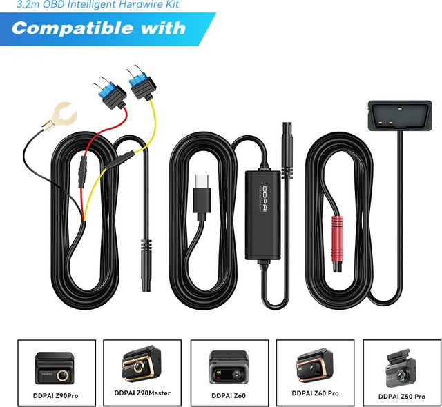 DDPAI OBD Hardwire-Kit für Dashcams der Serien N3Pro, Z50Pro, Z50, Z60, Z90 in Schwarz zur Unterstützung des 24-Stunden-Parkmodus - Bild 1