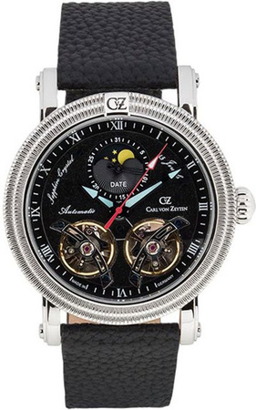 Carl von Zeyten Herrenuhr Automatik, Edelstahl, 46 mm, Leder, Schwarz