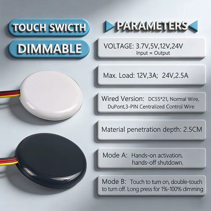 IKSLED DC 12V Touch-Dimmer für Holzpaneele, weißer LED-Sensor-Schalter zur unsichtbaren Installation in der Hausbeleuchtung - Bild 2