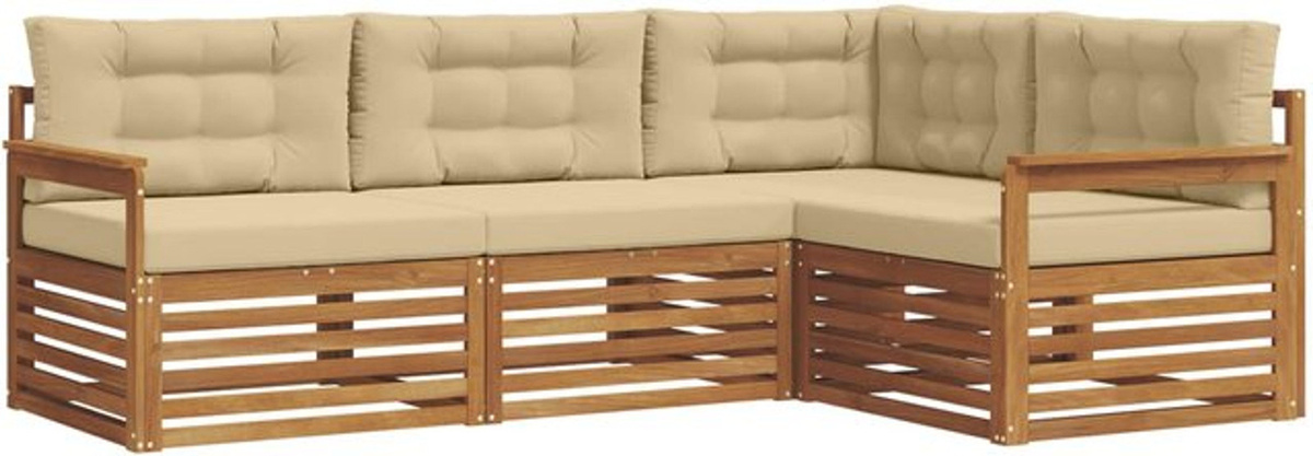 vidaXL Outdoor-Sofagarnitur aus Akazien-Massivholz mit Kissen, 4-teiliges Loungemöbel-Set in Natur und Beige - Bild 1