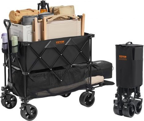 VEVOR Bollerwagen Doppelstock-Transportkarre aus wasserdichtem 600D Oxford-Stoff mit PVC-Beschichtung und All-Terrain-Rädern, Schwarz, H: 106,5 cm, B: 132 cm, T: 56,5 cm - Bild 1