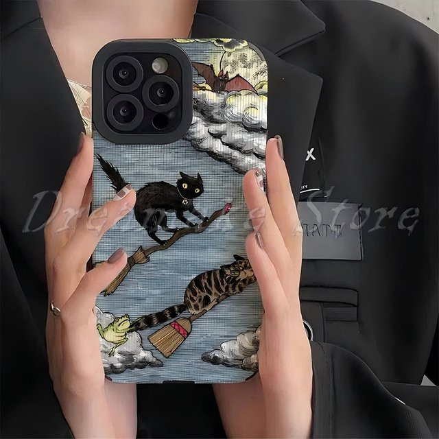 TOPTOY Silikon Handyhülle mit Cartoon Dark Funny Cat Design für iPhone 16 15 14 13 12 11 Pro Max Mini Plus XR XS SE Multicolour - Bild 1