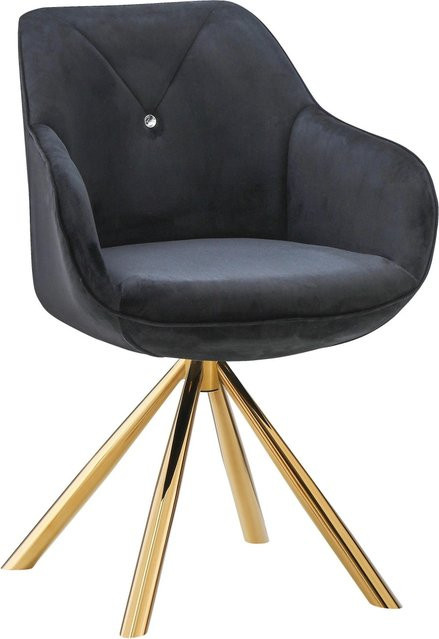 Premium Living Armlehnstuhl Relax in Schwarz und Gold mit Samtbezug und 360 Grad Drehsitz, B/T/H: 61 x 50 x 84 cm - Bild 1