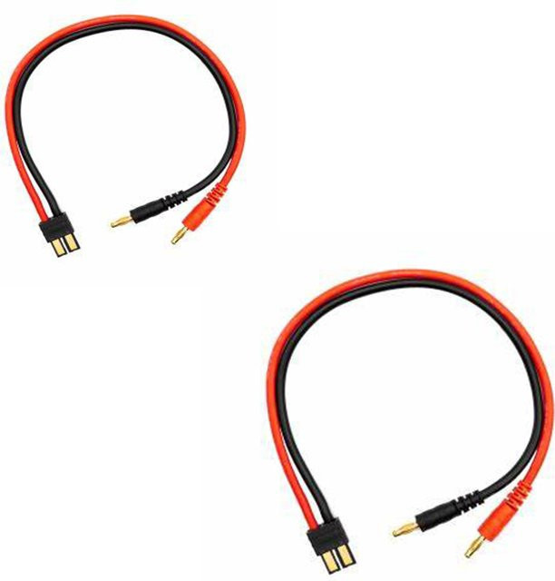 2 Stück Traxxas kompatible Batterie Ladekabel Adapter mit 4mm Bananensteckern und 14AWG Kabel, Farbe: Rot, Länge: 30 cm - Bild 1