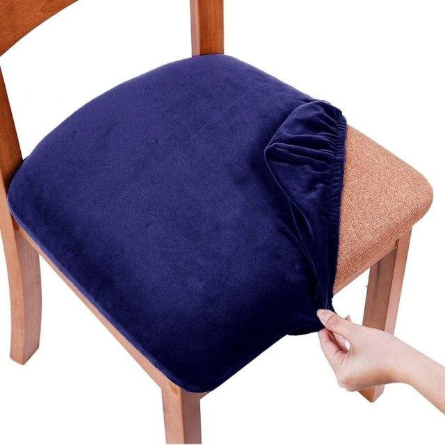 Waschbare Samt-Spandex-Sitzbezüge für gepolsterte Esszimmerstühle, elastische Kissenbezüge in Navy Blau - Bild 1