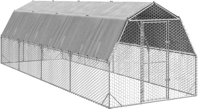 Hühnerstall von Yiwydaa aus verzinktem Stahl mit Dach und Drahtgeflecht, Farbe: Silber, B/T/H: 8 x 2,5 x 2,25 m - Bild 1