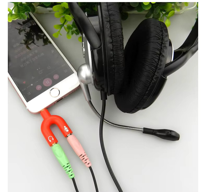 FRHY U-förmiger 3,5 mm Audio-Splitter-Adapter in Schwarz für Mikrofon und Kopfhörer, 1 Stecker auf 2 Buchsen für PC, Laptop, PS4 und iPhone - Bild 4
