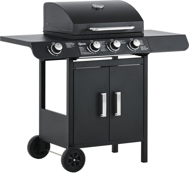 Outsunny Gasgrill aus Stahl und Kunststoff in Schwarz, B/H/T: 50 x 100 x 110 cm - Bild 2