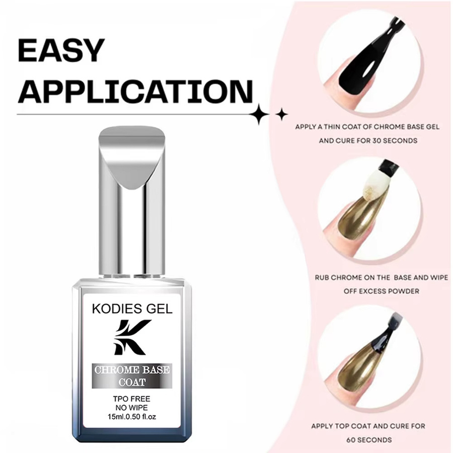 KODIES Chrom-Basislack, Semi-Permanenter UV-Basis-Gel-Nagellack, Transparent - Bild 2