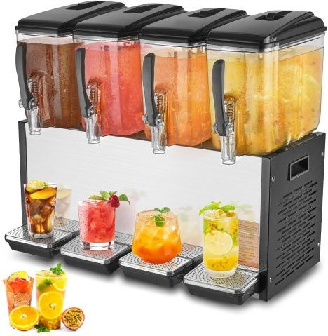 VEVOR kommerzieller Getränkespender aus Edelstahl mit 4 Tanks, 48 L Gesamtkapazität, Silber, 510 W Eistee-Getränkeautomat für Restaurant, Bar und Catering - Bild 1