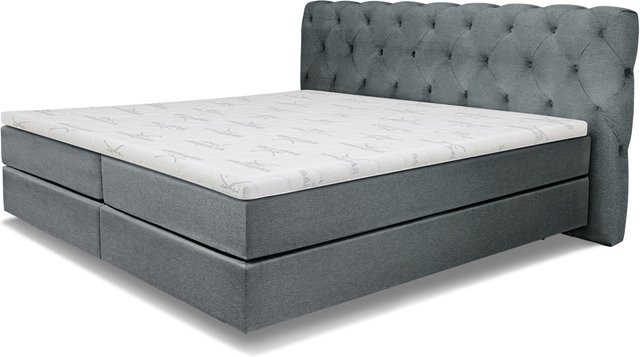 Boxspringbett SANSIBAR LIVING Langeoog in Blau mit Hybrid-Federkern und Stoffbezug, B/T: 200 x 200 cm - Bild 1