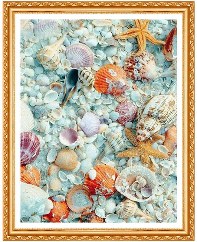 FIYO Diamant-Gemälde Meereslandschaft mit Muschel als Kreuzstich-Set, mehrfarbig, B/H: 20 x 30 cm - Bild 1