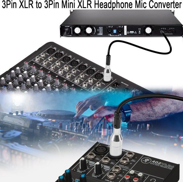 UXG XLR zu Mini XLR 3 Pin Audio Mikrofon Adapter Stecker auf Buchse in Silber für SLR Kamera - Bild 1