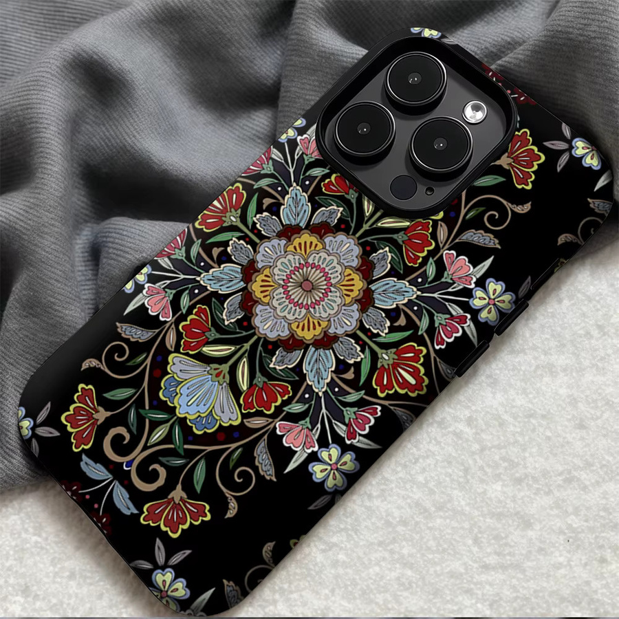 Potdemiel Handyhülle Vintage Floral Medallion für iPhone 17 16 15 14 13 12 11 Pro Max Plus in Multicolour mit Doppelschicht-Rückseite - Bild 5