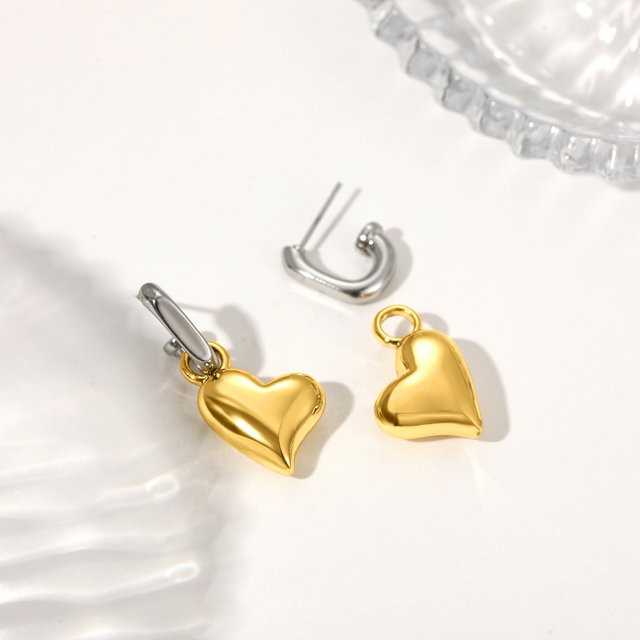 Erpels Ohrringe, Herzförmig, Silber, Gold, Ohne Stein - Bild 1