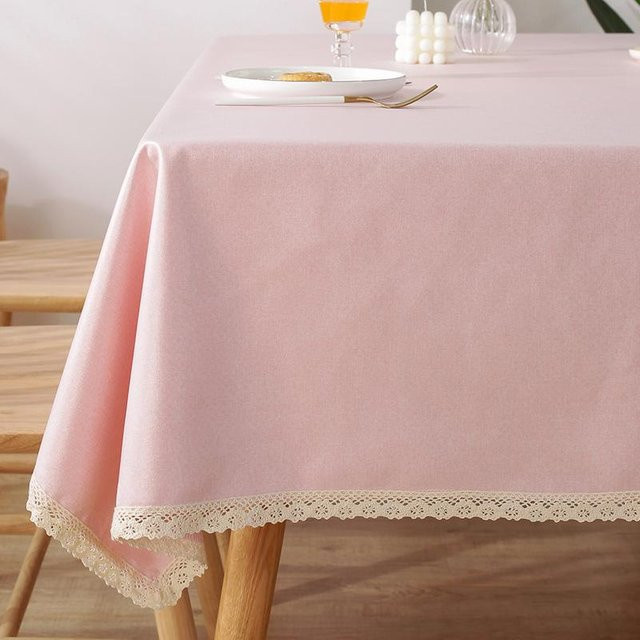 Wasserdichte Tischdecke mit Spitzenbesatz von JMG Household Supplies in Pink, rechteckige Baumwoll-Leinen-Tischdecke mit TPU-Beschichtung, B/L: 140 x 200 cm - Bild 1
