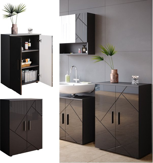 Vicco Midischrank Irma Badezimmerschrank in Anthrazit Hochglanz B/H: 60 x 81 cm - Bild 1