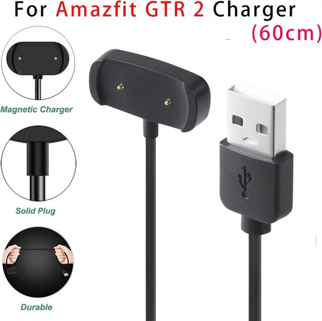 USB-Ladegerät für Amazfit GTR 2, GTR 2e, Bip U Pro, Pop Pro, GTS 2 Mini, GTS 2e, T-Rex Pro und Bip 3 Pro, Ladekabel in Schwarz mit USB-A Anschluss - Bild 1