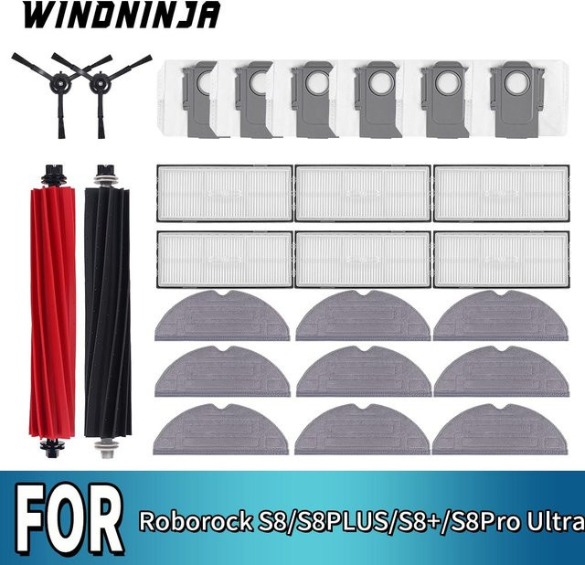 Roborock Ersatzteil-Set für S8, S8 Pro Ultra, S8+, S8PLUS: Hauptseitenbürsten, Mopptücher, Staubbeutel und HEPA-Filter - Bild 1