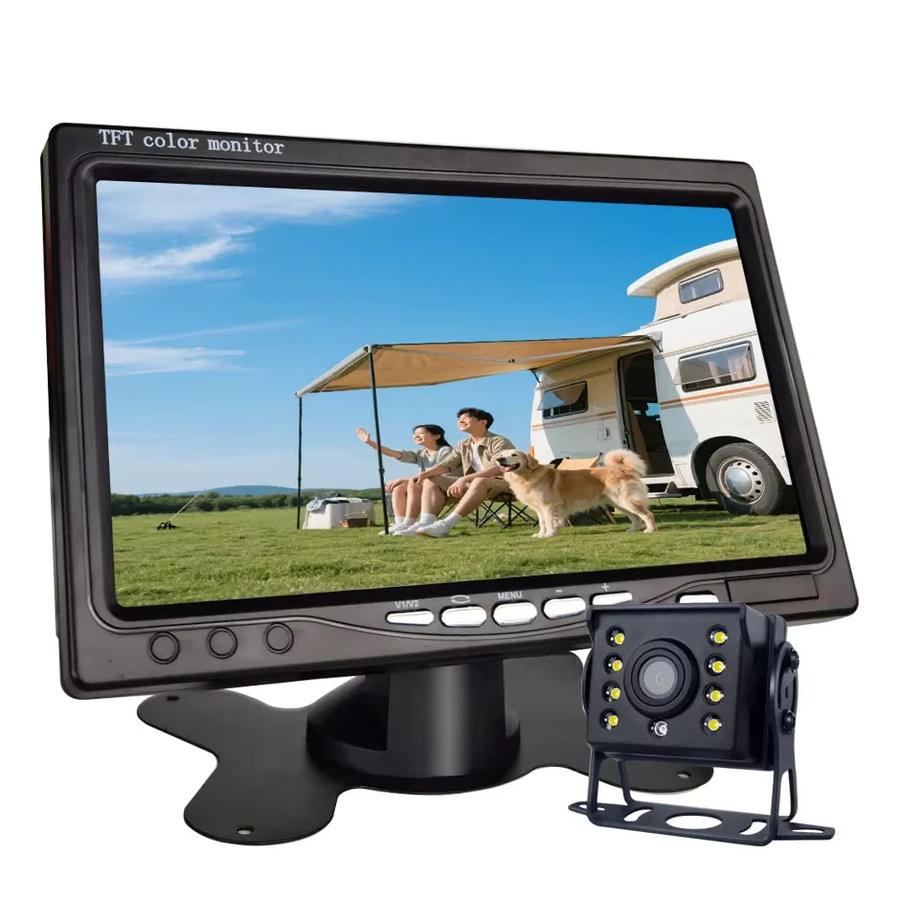 QXNY Rückfahrkamera Set mit 7-Zoll LCD-Farbmonitor, 12V/24V CVBS Rückfahtsystem für LKW, Bus, Wohnmobil und Anhänger, Schwarz - Bild 3