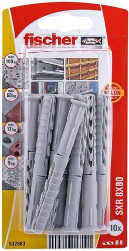 Fischer Langschaftdübel SXR 8 x 80 K NV aus Nylon in Grau - Bild 1
