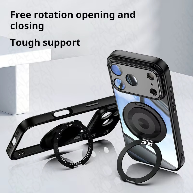 Transparente Magnetische Handyhülle mit 360 Grad drehbarem Halter und Objektivschutzfolie für Apple iPhone 17 Air 16E Plus 15 14 13 12 Pro Max in Grau - Bild 4