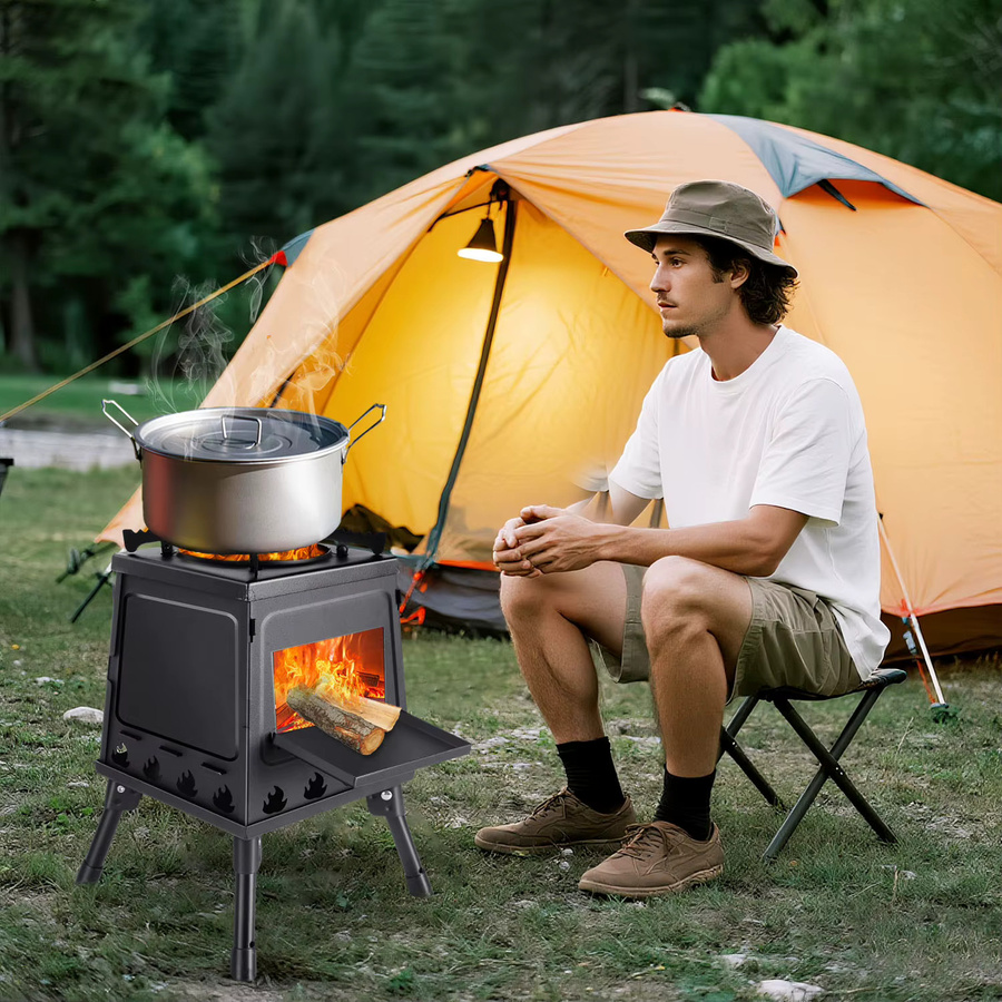HGTUGO Tragbarer Holzofen aus Holz in Schwarz für Camping, Picknick und Grillen im Freien - Bild 3