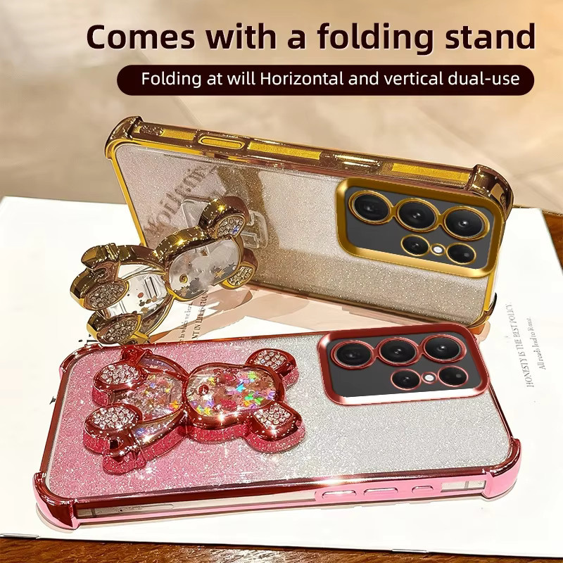 Stoßfeste Samsung Galaxy Handyhülle mit Glitzer Bär Design und Ständer für Galaxy S25 Ultra, S24 FE, S23 Plus, S22 und S21 in Silber/Multicolour - Bild 4