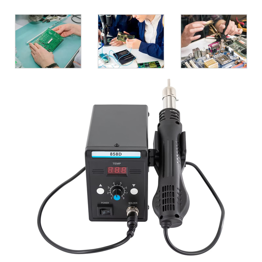858D SMD Lötstation mit Heißluftpistole Set, 700W Schweißwerkzeug für Reparaturarbeiten, Schwarz - Bild 3