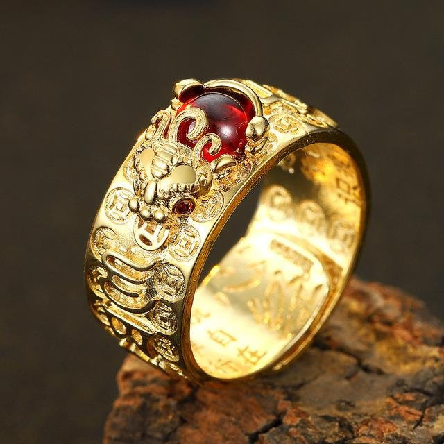 POMOiii Pixiu Ring, versilbertes Kupfer, Zirkonia, Rubin, Unisex - Bild 1