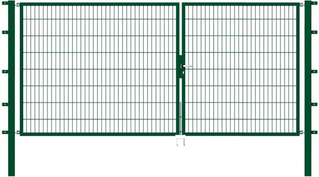 Metallzaun Doppeltor aus Doppelstabmatten in Grün zum Einbetonieren, Breite: 350 cm, Höhe: 160 cm - Bild 1